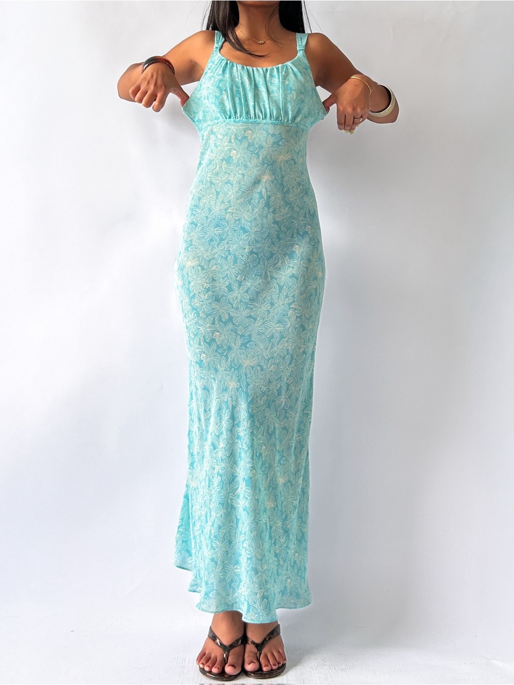 Aqua Floral Maxi Dress with Scoop Neck - Unbranded - Picture 4 of 4